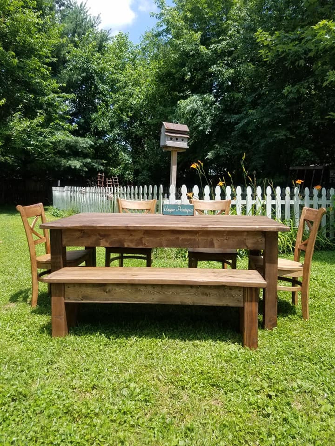 Rustic FARMHOUSE TABLE 6-piece SET Wood Farm House Kitchen Dining ...