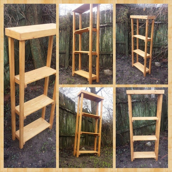 5 foot Tall Rustic Four Shelf Bookcase Primitive Bookshelf by