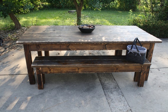 Massive FARMHOUSE TABLE SET Farm House Kitchen Dining Indoor Outdoor Country Lodge Cabin W Four Matching Benches Large Custom Sizes Colors Etsy
