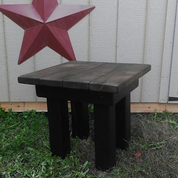 RUSTIC FARMHOUSE END Table Farm House Dark Walnut Kettle Black Reclaimed Wood Night Plant Tank Stand 22x22x20h Custom Sizes Colors Unique