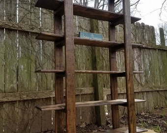 RUSTIC LADDER BOOKCASE Book Shelf Open Back Tall Reclaimed Wood Display Ladder End Six Shelf Shelving 12x48x72h Custom Sizes Colors Unique