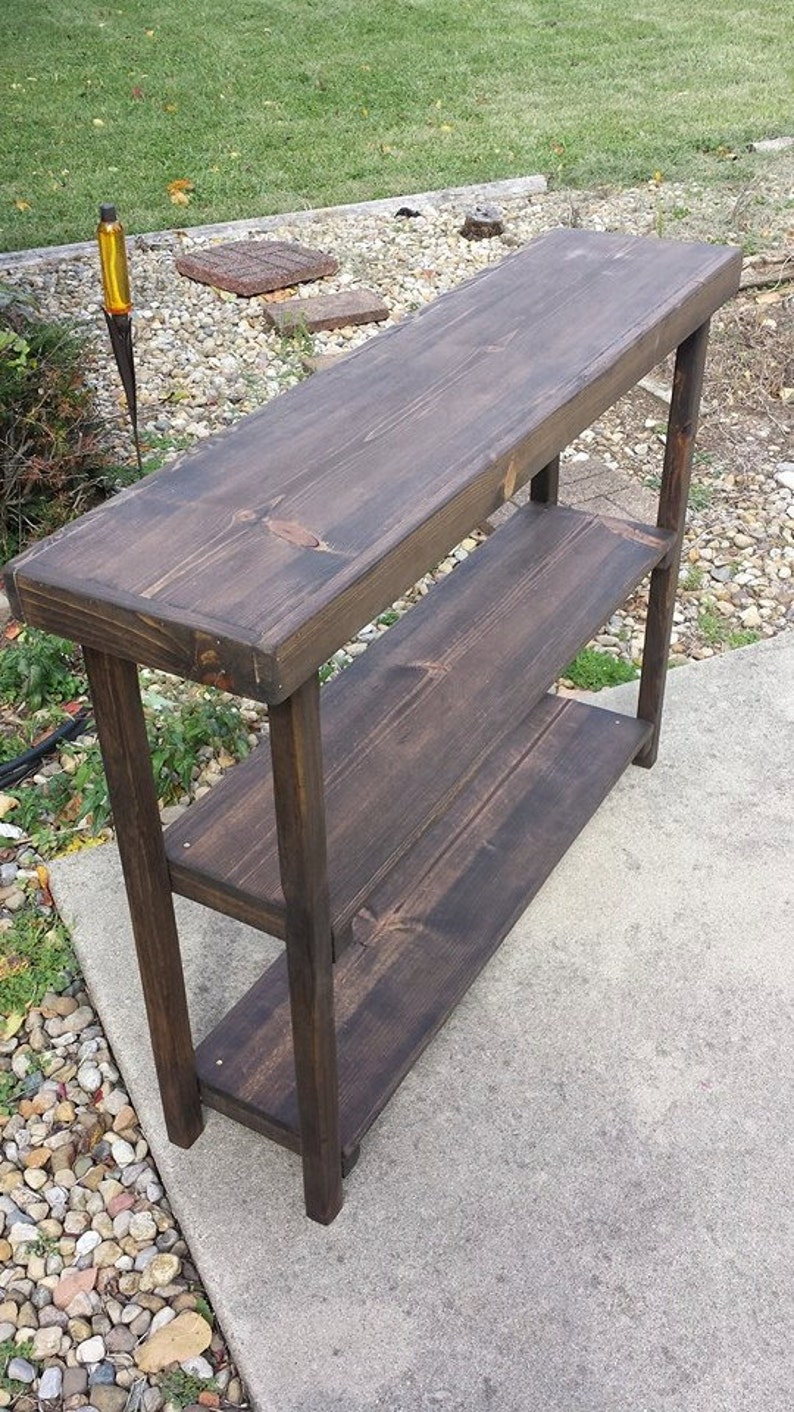 Rustic Primitive Reclaimed Wood SOFA Hall Console Accent Table Book Shelf Dark Walnut Stained Bookcase 12x48x36h Custom Sizes Colors Avail