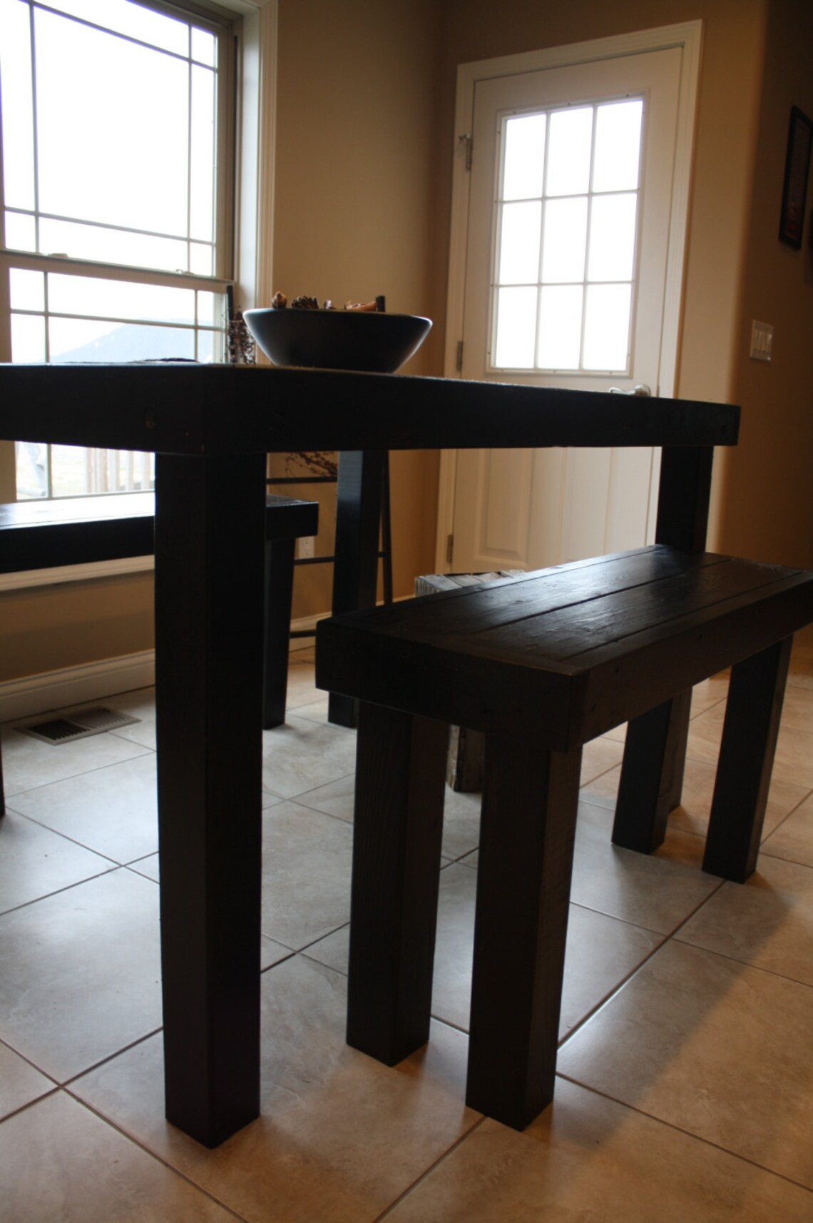 RUSTIC PUB TABLE & Bench Set Black Tall Bar Kitchen Table With | Etsy