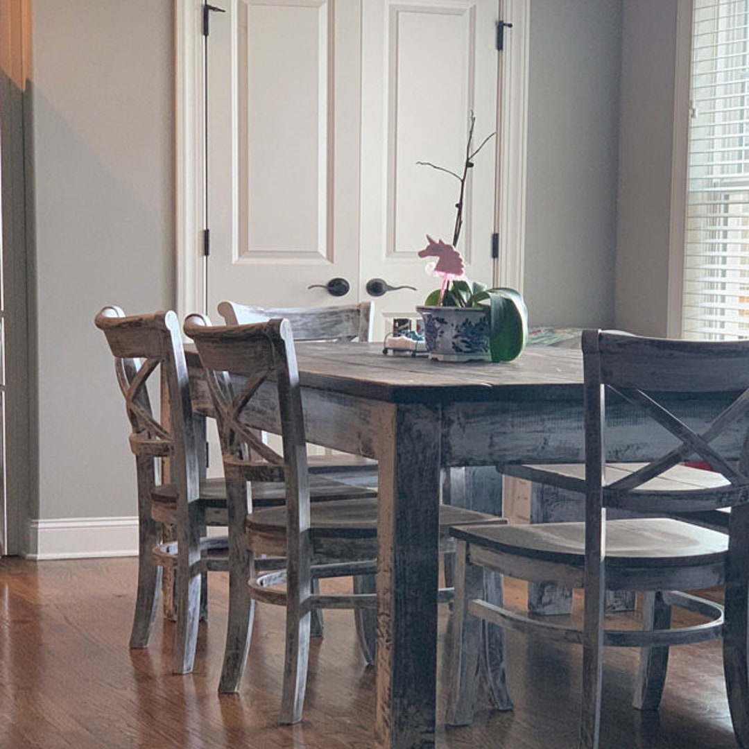 Rustic FARMHOUSE TABLE 6-piece SET Wood Farm House Kitchen Dining ...