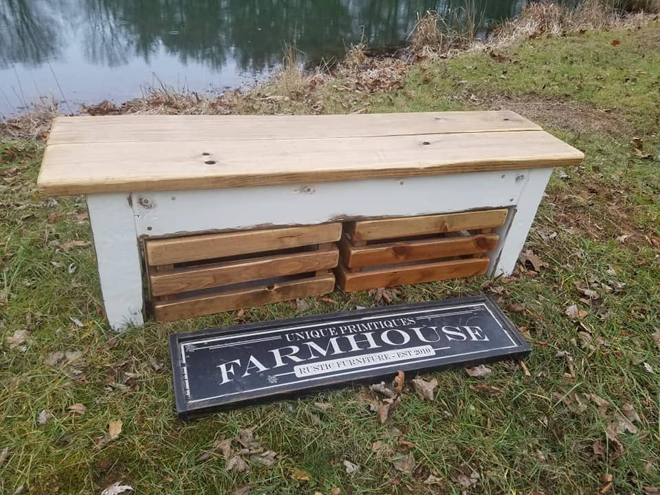 RUSTIC FARMHOUSE BENCH Farm House Indoor Outdoor Kitchen Dining Porch ...