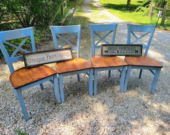 FOUR Beautiful Rustic Wood Malaysian Oak CHAIRS Solid Wood X-Back Style Kitchen Dining Room Seating Custom Colors Solid & Sturdy Unique