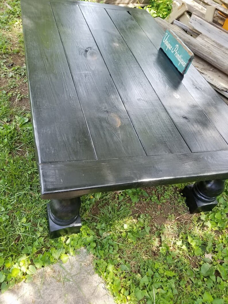 Rustic COFFEE TABLE Large Turned Legs Solid Reclaimed Wood Etsy