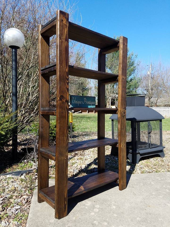 RUSTIC BOOKCASE TALL Reclaimed Wood Display Ladder End Bookshelf ...