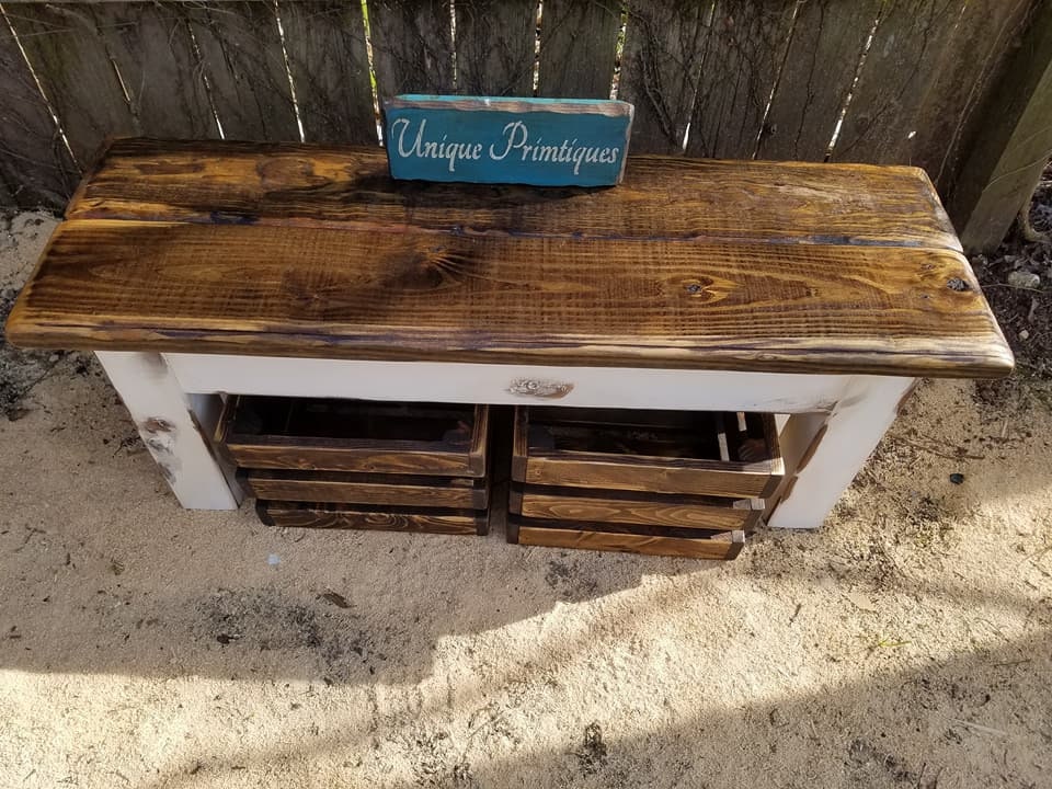 RUSTIC FARMHOUSE BENCH & Two Wood Crates Lot Dark Walnut | Etsy