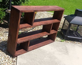 RUSTIC BOOKCASE Large Bookcase TV Entertainment Center Red Mahogany Reclaimed Wood Bookshelf Wall Unit Unique Primtiques