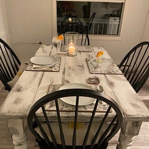 French Country Rustic Farmhouse TABLE Reclaimed Weathered White Salvaged Chunky Turned Legs Shabby Chic Farm House Kitchen Dining Table