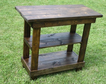 Unique Primtiques Multi Functional Tall Table DARK WALNUT Stained Kitchen Island Craft Bench W Center Shelf Custom Sizes & Colors Available