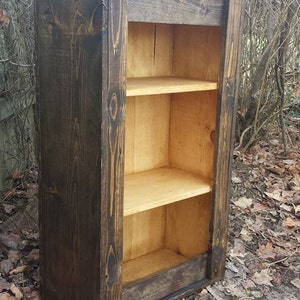 Rustic Primitive Large Dark Walnut Golden Oak Stain Reclaimed Wood Book Shelf Bookcase Hall Entry Kitchen 12x22-1/4x41h Custom Sizes Colors image 5