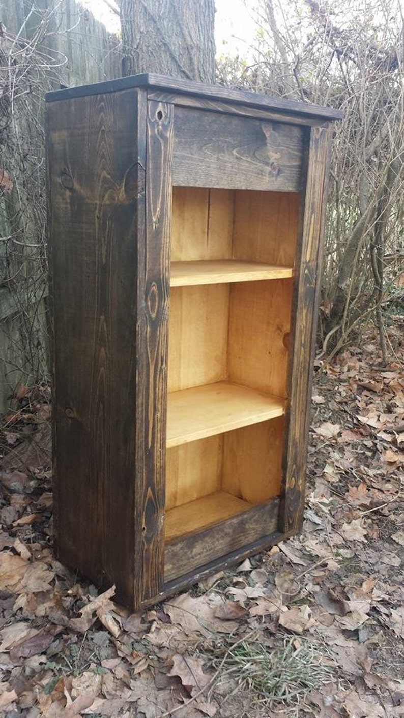 Rustic Primitive Large Dark Walnut Golden Oak Stain Reclaimed Wood Book Shelf Bookcase Hall Entry Kitchen 12x22-1/4x41h Custom Sizes Colors image 5