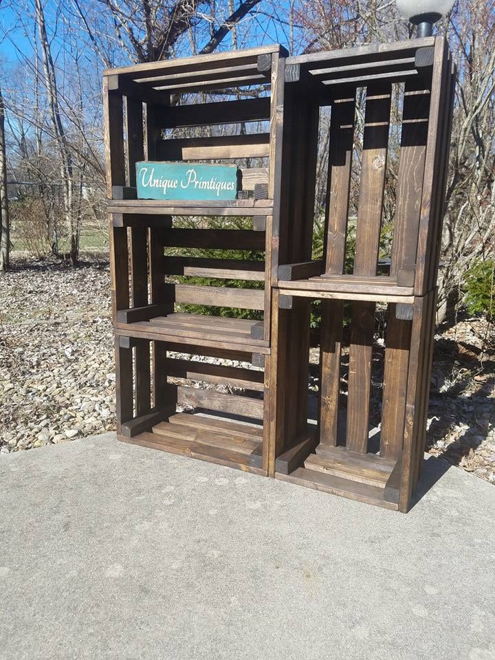 FARMHOUSE CRATES X5 Rustic Large WOOD Crate Lot Dark Walnut Wall Shelf ...