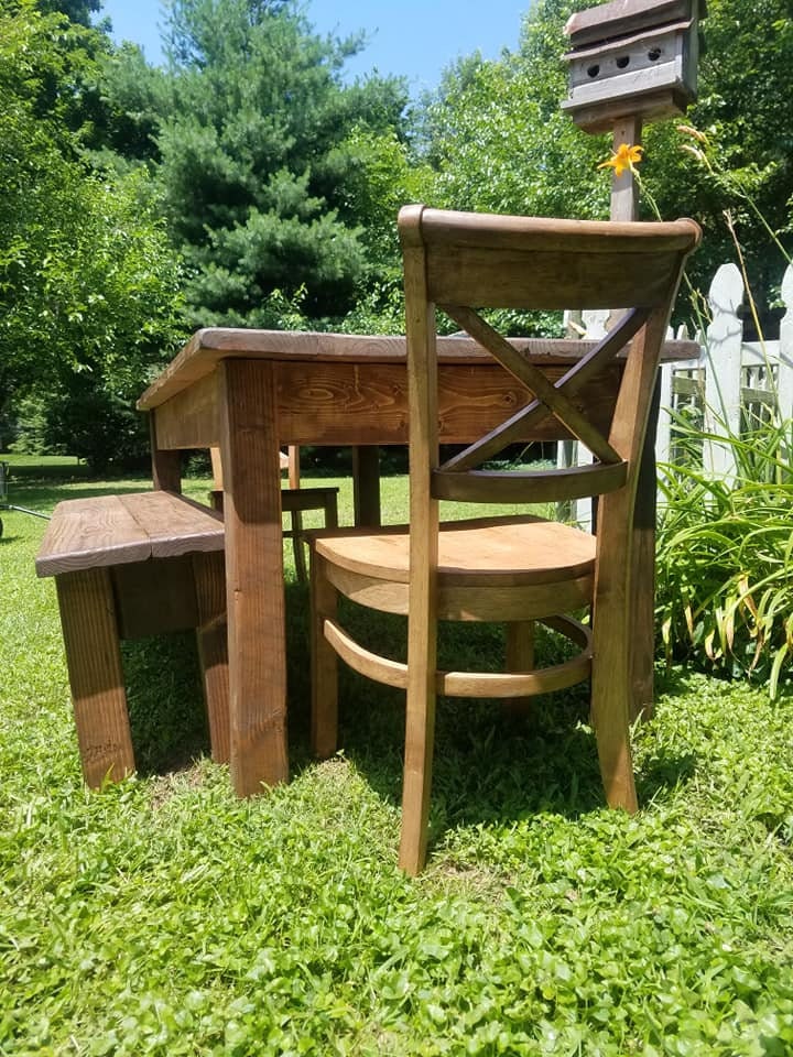 Rustic FARMHOUSE TABLE 6-piece SET Wood Farm House Kitchen Dining ...