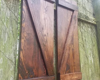 RUSTIC WOOD SHUTTERS Farmhouse Barn Door Z Red Mahogany Gate Primitive 12x36"h Cabin Country Farm House Decor Custom Sizes Colors Wall Decor