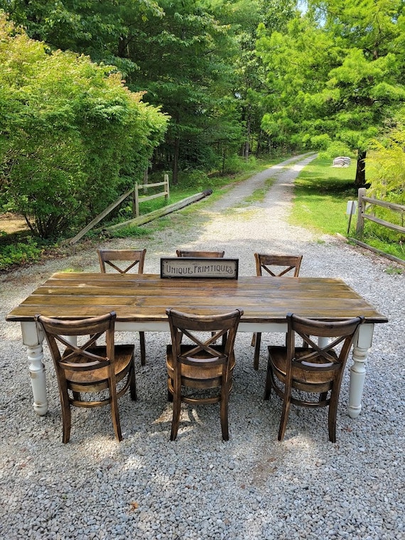 French Country Rustic Farmhouse TABLE 7 piece Set 8 foot Table 6