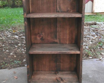 RUSTIC FARMHOUSE BOOKCASE Shelving Storage Shelf Dark Walnut Reclaimed Wood Books Bathroom Entry Kitchen Storage Display Custom Sizes Colors