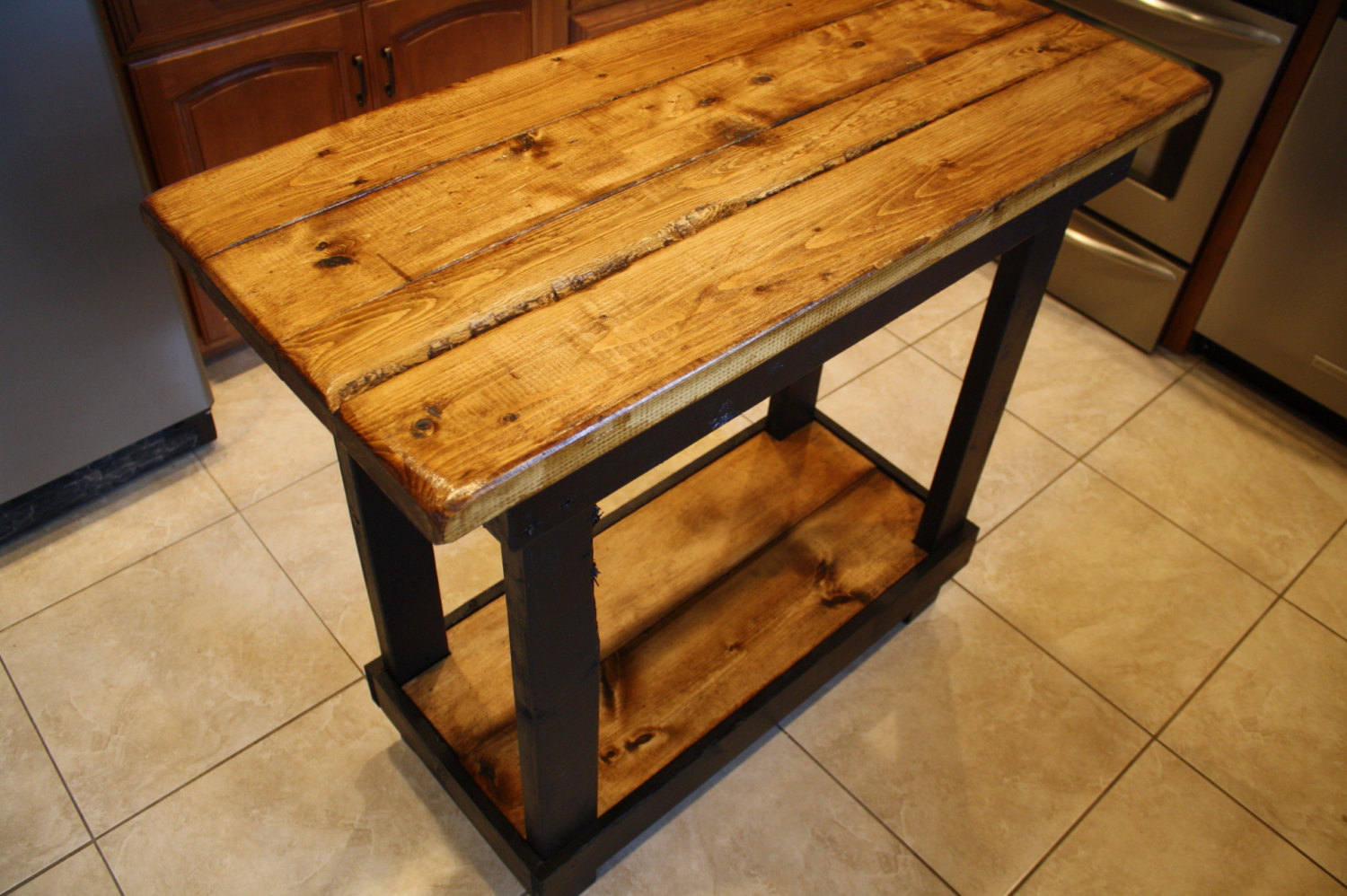 Rustic Kitchen ISLAND Wood Bar Table Cabin Farm House Tall Burnt Golden ...