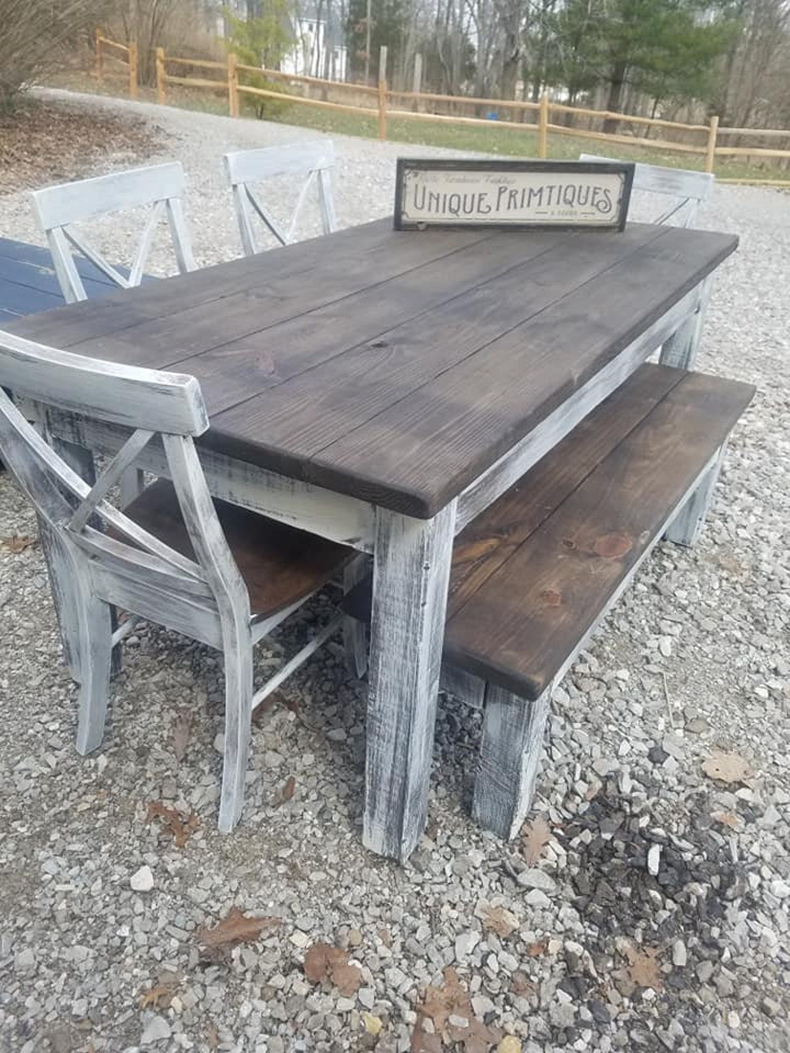Rustic FARMHOUSE TABLE 6-piece SET Wood Farm House Kitchen Dining ...