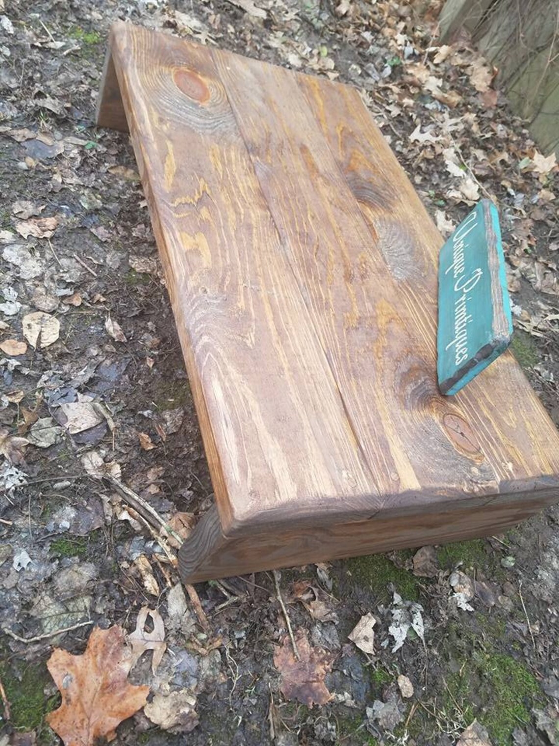 Beautiful Rustic Wood Table Riser Computer Monitor Desk Bench Wooden TV ...