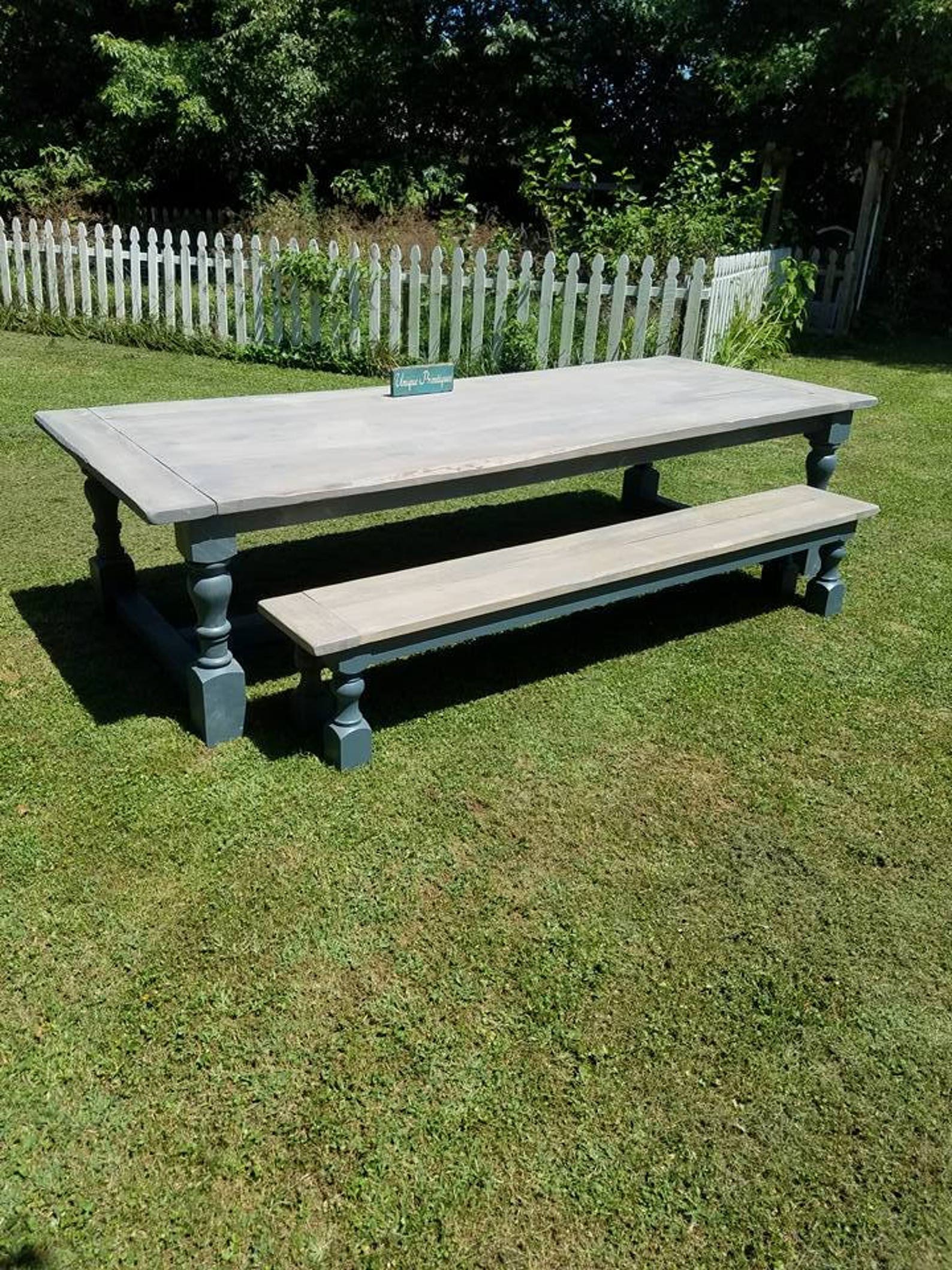 New England Farmhouse Rustic TABLE & Bench Set Breadboard Ends Massive ...