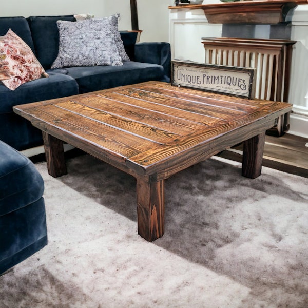 RUSTIC FARMHOUSE COFFEE Table Extra Large Square Farm House Country Living Wood Custom Sizes Colors Unique Primtiques Wood Art Piece