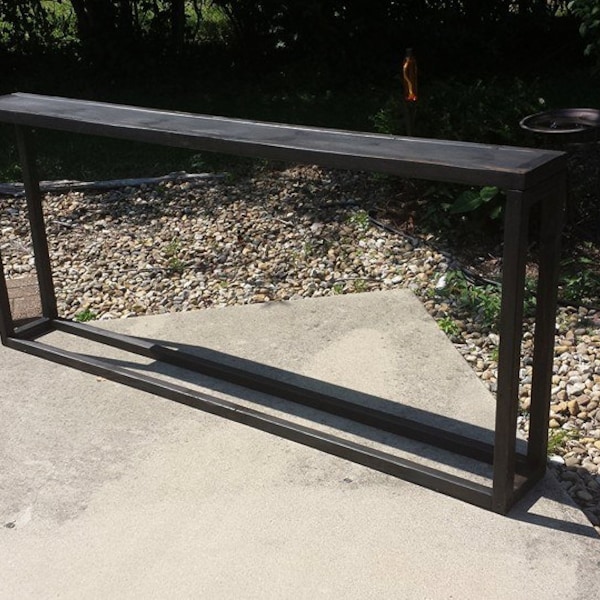 Beautiful Black Stain Mid Century Modern Clean Line Framed UNIQUE PRIMTIQUES Sofa Console Hall Entry Long Table 9x75x34 Custom Sizes Color