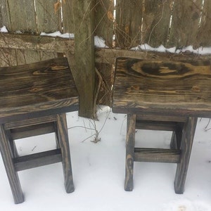 RUSTIC FARMHOUSE STOOLS Two Farm House Kitchen Stool Ebony Primitive ...