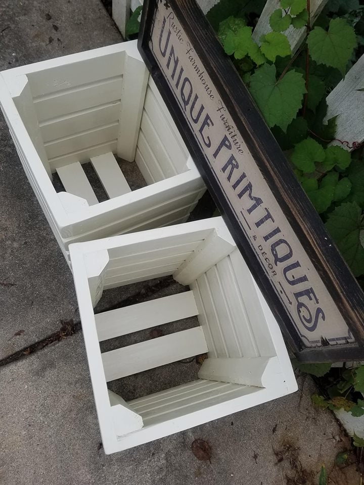 Two RUSTIC FARMHOUSE CRATES Reclaimed Salvaged Wood Wall Shelf Storage ...
