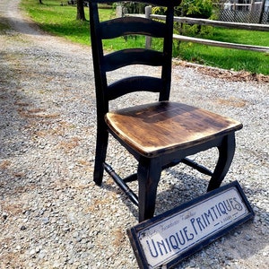 Rustic Ladder Back Chair Wood Malaysian Oak CHAIR Solid Wood Kitchen Dining Room Seat Seating Dark Walnut Black Paint Custom Colors Welcome