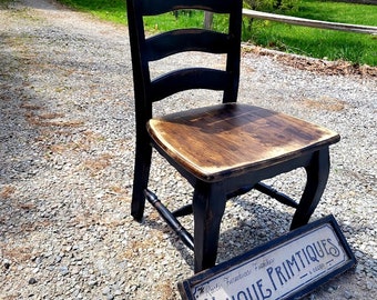 Rustic Ladder Back Chair Wood Malaysian Oak CHAIR Solid Wood Kitchen Dining Room Seat Seating Dark Walnut Black Paint Custom Colors Welcome