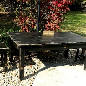 Rustic Reclaimed DISTRESSED Wood FARMHOUSE Kitchen Table Primitive Farm House W/ Two Matching Stools 48x72x31"h Ebony Custom Colors Sizes