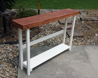 RUSTIC TABLE Entryway Console SOFA Hall Accent Unique Primtiques American Walnut Cream 10x50x33h Table W/ Shelf Custom Sizes & Colors Unique