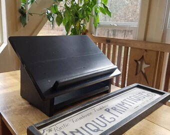RUSTIC BOOK STAND Bookstand Kindle Tablet Cookbook Cook Book Holder Art Display Reading Materials Prints Bible Altar With Shelf Storage