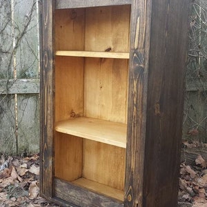 Rustic Primitive Large Dark Walnut Golden Oak Stain Reclaimed Wood Book Shelf Bookcase Hall Entry Kitchen 12x22-1/4x41h Custom Sizes Colors image 4