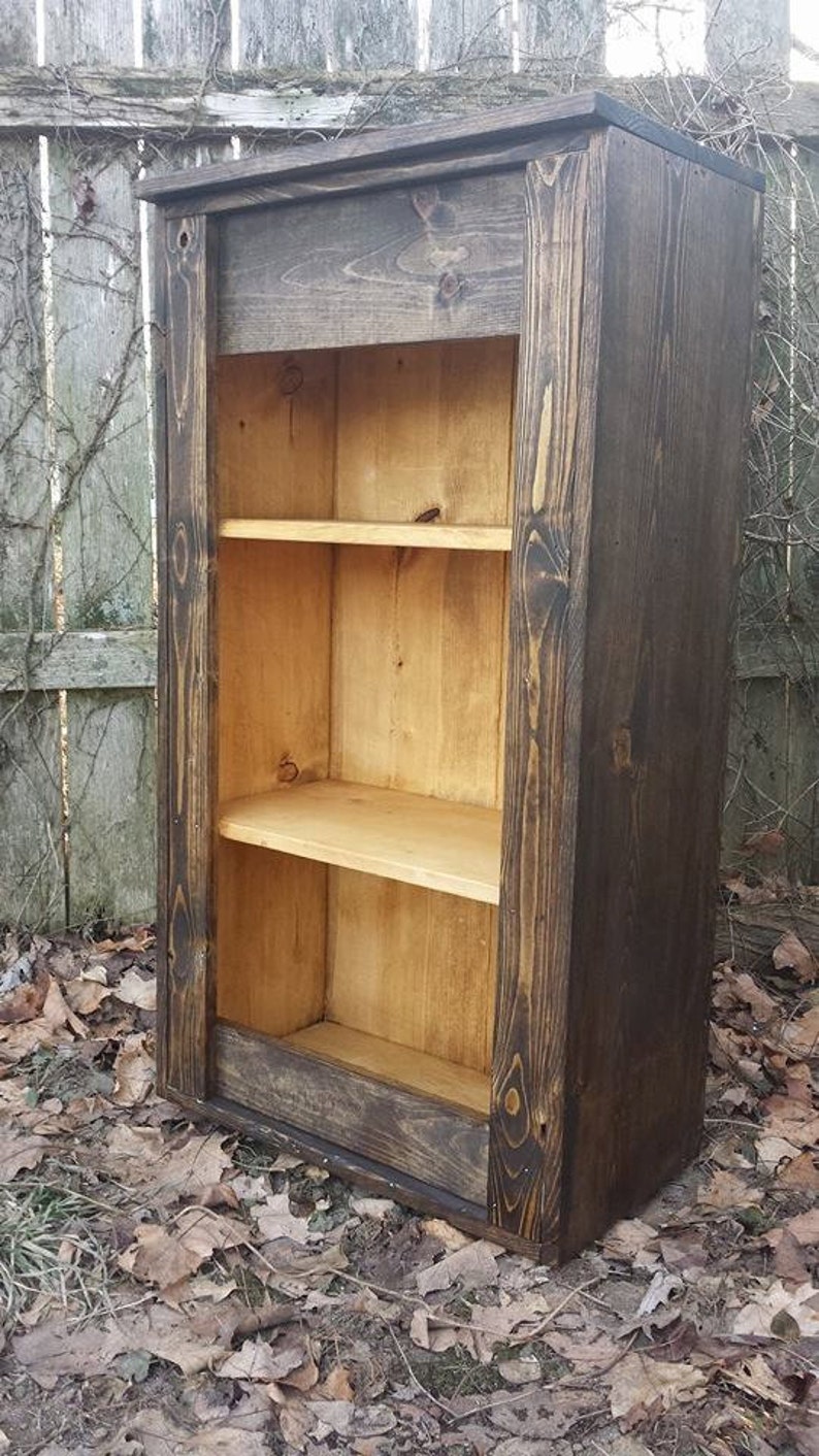 Rustic Primitive Large Dark Walnut Golden Oak Stain Reclaimed Wood Book Shelf Bookcase Hall Entry Kitchen 12x22-1/4x41h Custom Sizes Colors image 4