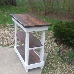 Multi Functional Tall Table American & Dark Walnut Stained Country White Kitchen Island W Center Shelf 20x43x38 Custom Sizes Colors Avail image 4