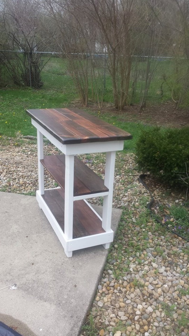 Multi Functional Tall Table American & Dark Walnut Stained Country White Kitchen Island W Center Shelf 20x43x38 Custom Sizes Colors Avail image 4