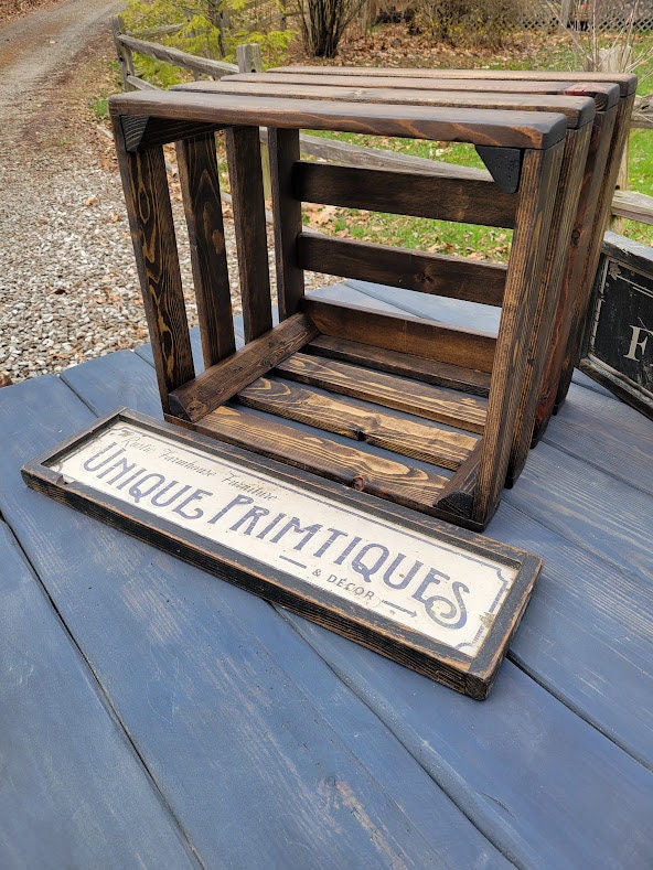 FARMHOUSE CRATE Rustic Reclaimed Wood Dark Walnut Farm House Wall Shelf ...