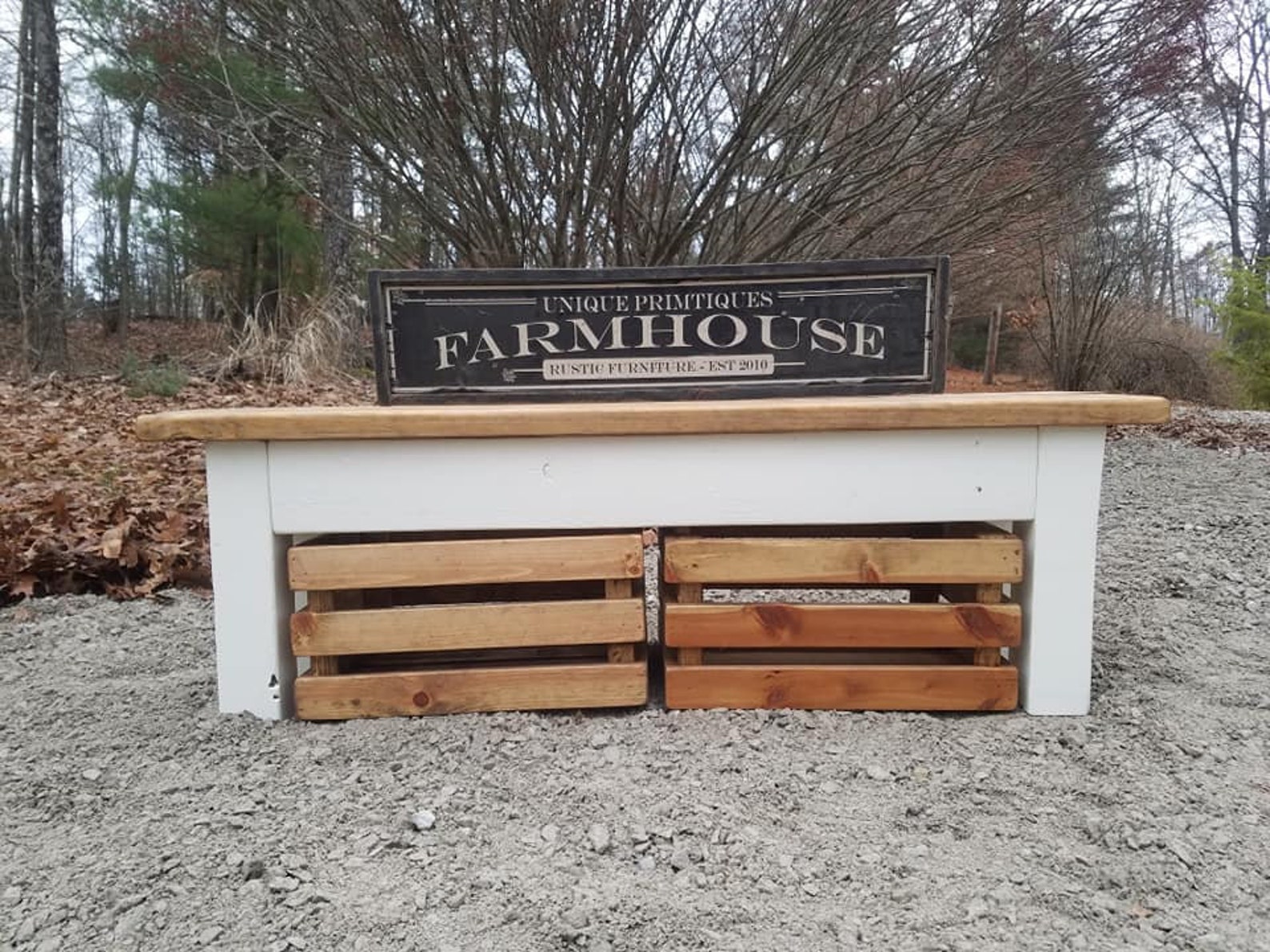 Rustic FARMHOUSE BENCH W/ Two Matching Wooden Crates - Etsy