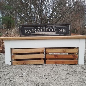Rustic FARMHOUSE BENCH W/ Two Matching Wooden Crates - Etsy