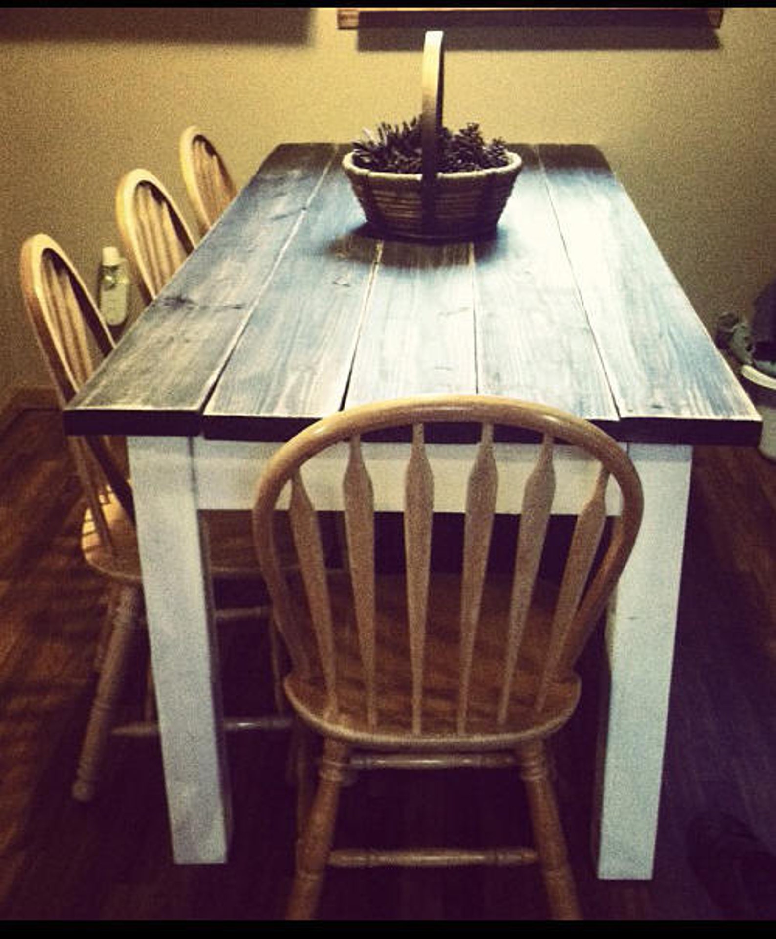 FARMHOUSE TABLE & BENCH Set Farm House Kitchen Dining Distressed Dark ...