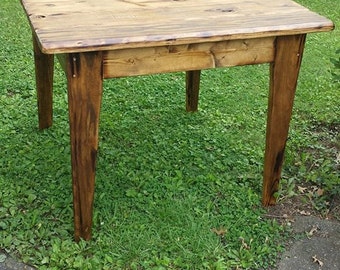 RUSTIC FARMHOUSE TABLE Cabin Cottage Distressed Primitive 48" x 48" Burnt Golden Oak Kitchen Table Island Custom Sizes Colors