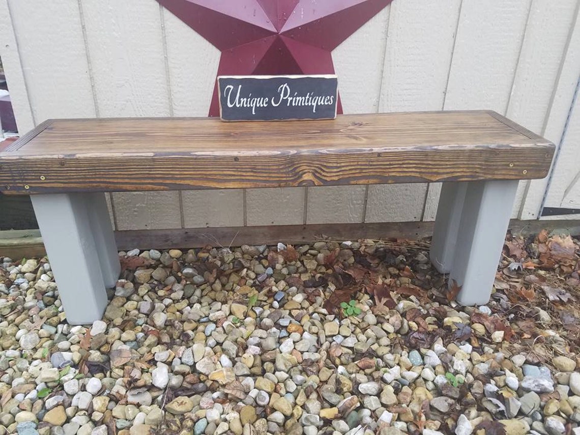 RUSTIC WOOD BENCH Dark Walnut Gorge Gray Solid Wood Framed - Etsy