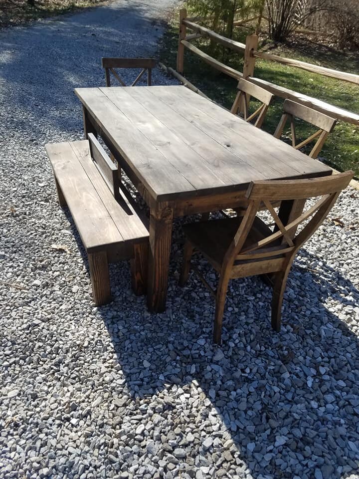 Rustic FARMHOUSE TABLE 6-piece SET Wood Farm House Kitchen Dining ...
