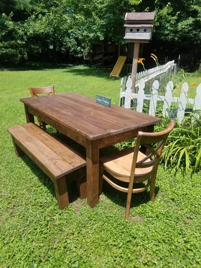 Rustic FARMHOUSE TABLE 6-piece SET Wood Farm House Kitchen Dining ...