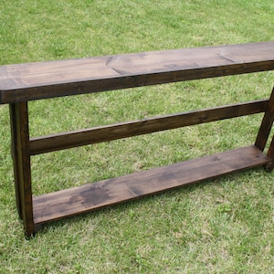 RUSTIC SOFA TABLE Entryway Entry Narrow Console Hall Accent Shelving Reclaimed Wood Dark Walnut 8-3/4x70x33h Custom Sizes Colors Unique