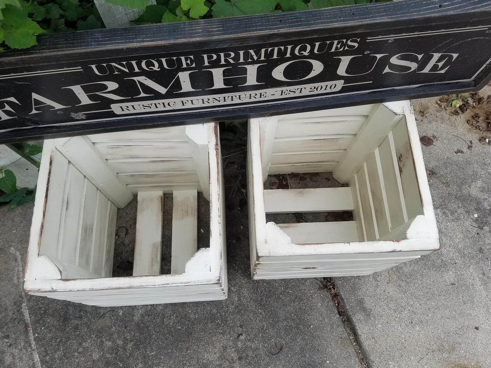 Two RUSTIC FARMHOUSE CRATES Reclaimed Salvaged Wood Wall Shelf Storage ...